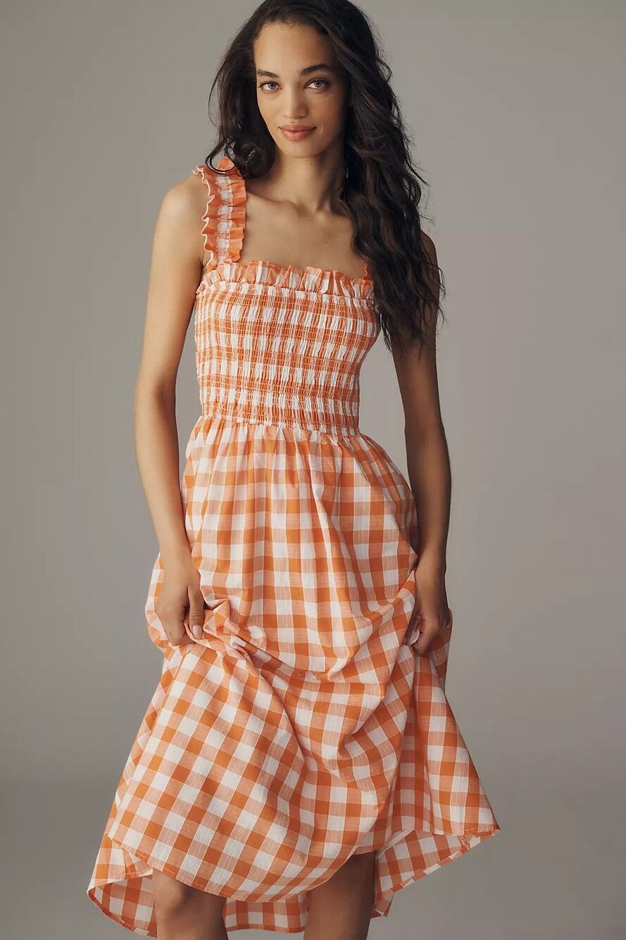 English Factory Gingham Sleeveless Midi Dress - L